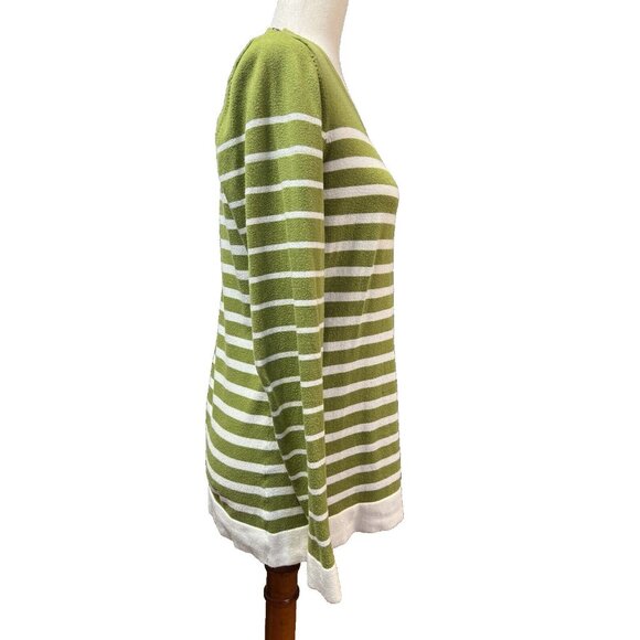 Banana Republic Womens Striped Sweater~Size L~Olive/Ivory Tunic Top ~ L7 04 - Picture 5 of 11